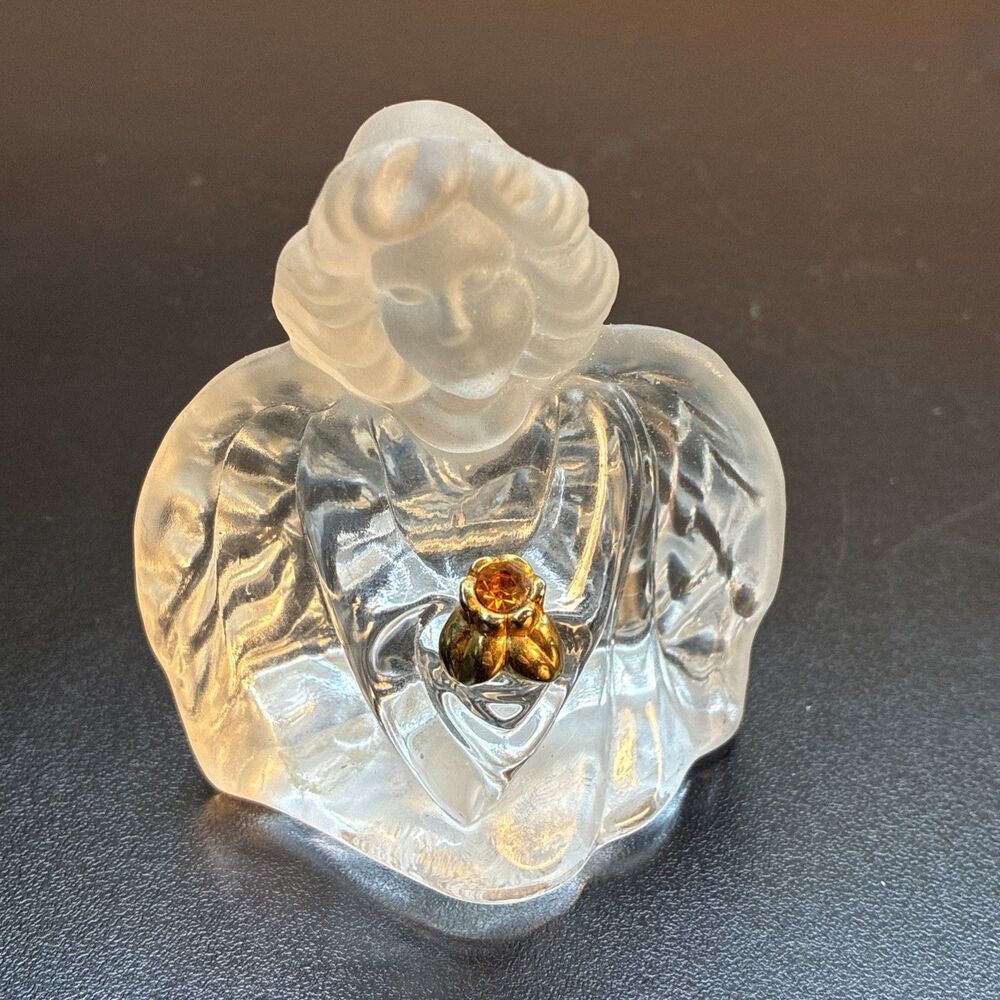 Fenton Glass Angel Figurine w Topaz November Birthday Stone